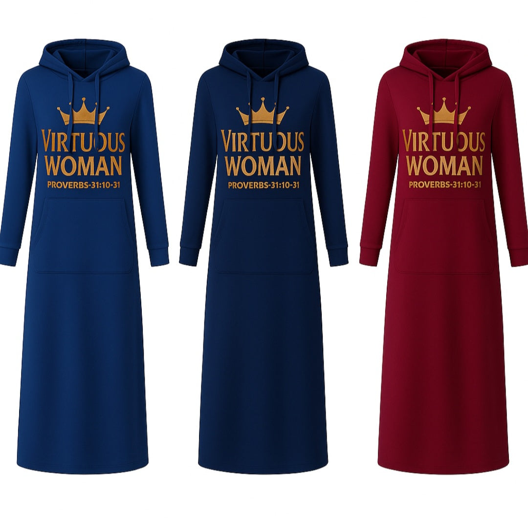 Virtuous Woman Hoodie Dress – Proverbs 31:10-31 | Modest Christian Apparel (Royal Purple)