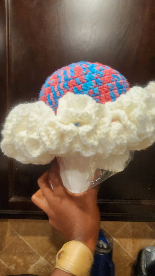 Cotton candy comfy woman's ruffle crown custom made crochet hat