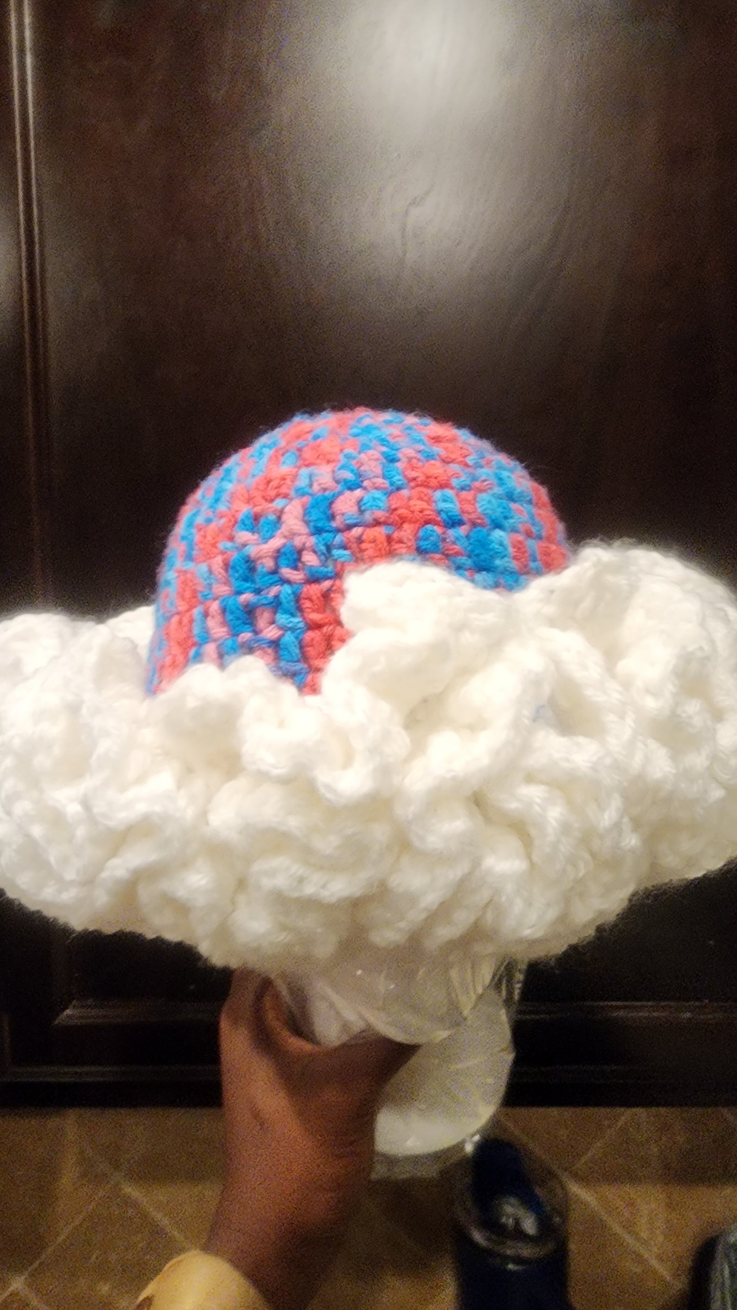 Cotton candy comfy woman's ruffle crown custom made crochet hat