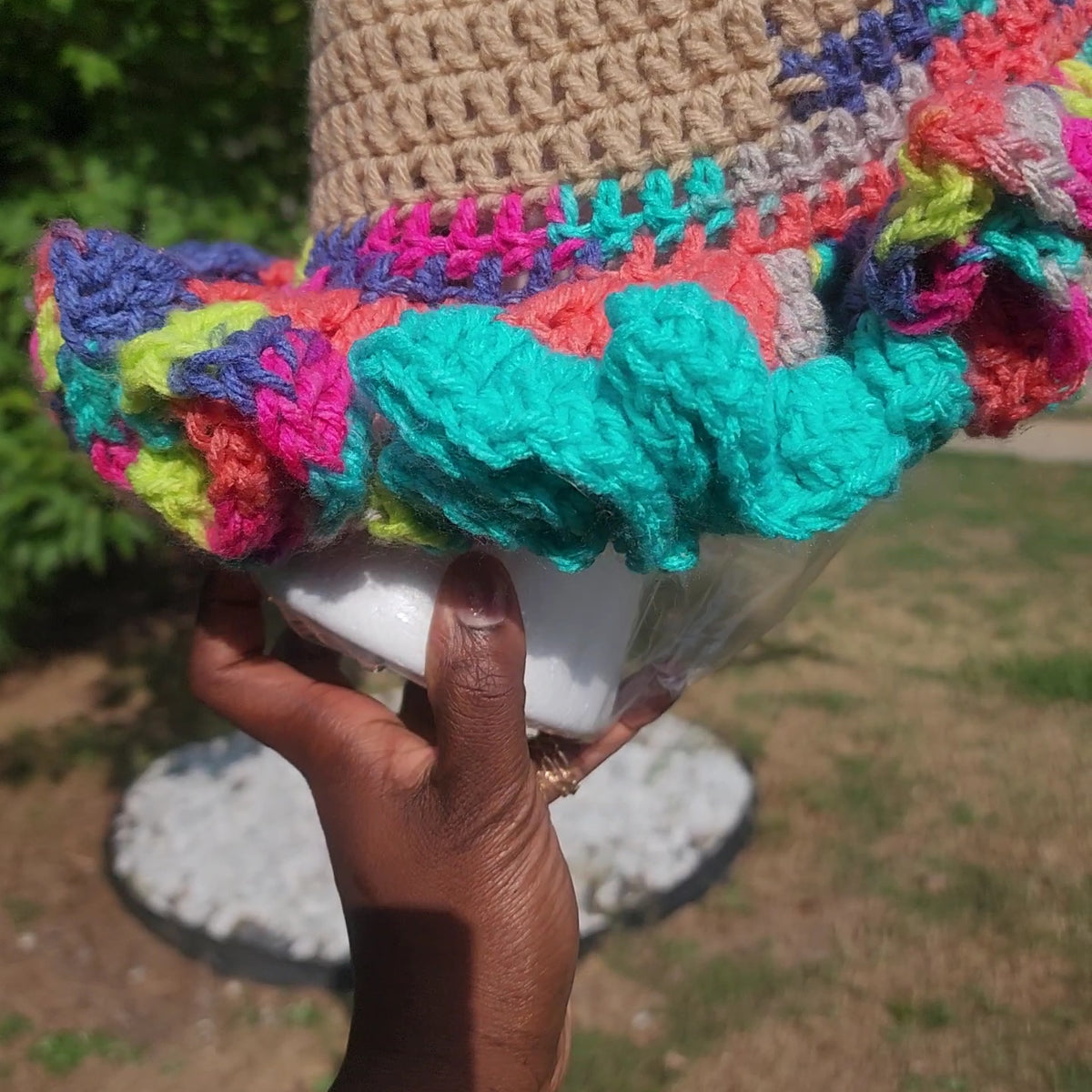 Candy lady comfortable womans hand made crochet ruffle hat