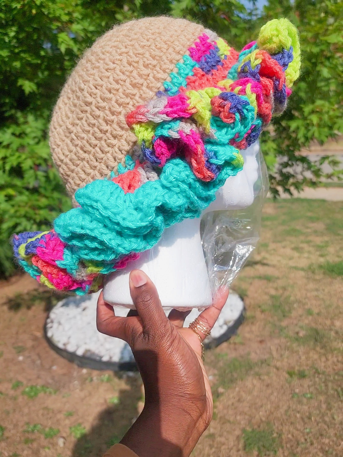 Candy lady comfortable womans hand made crochet ruffle hat