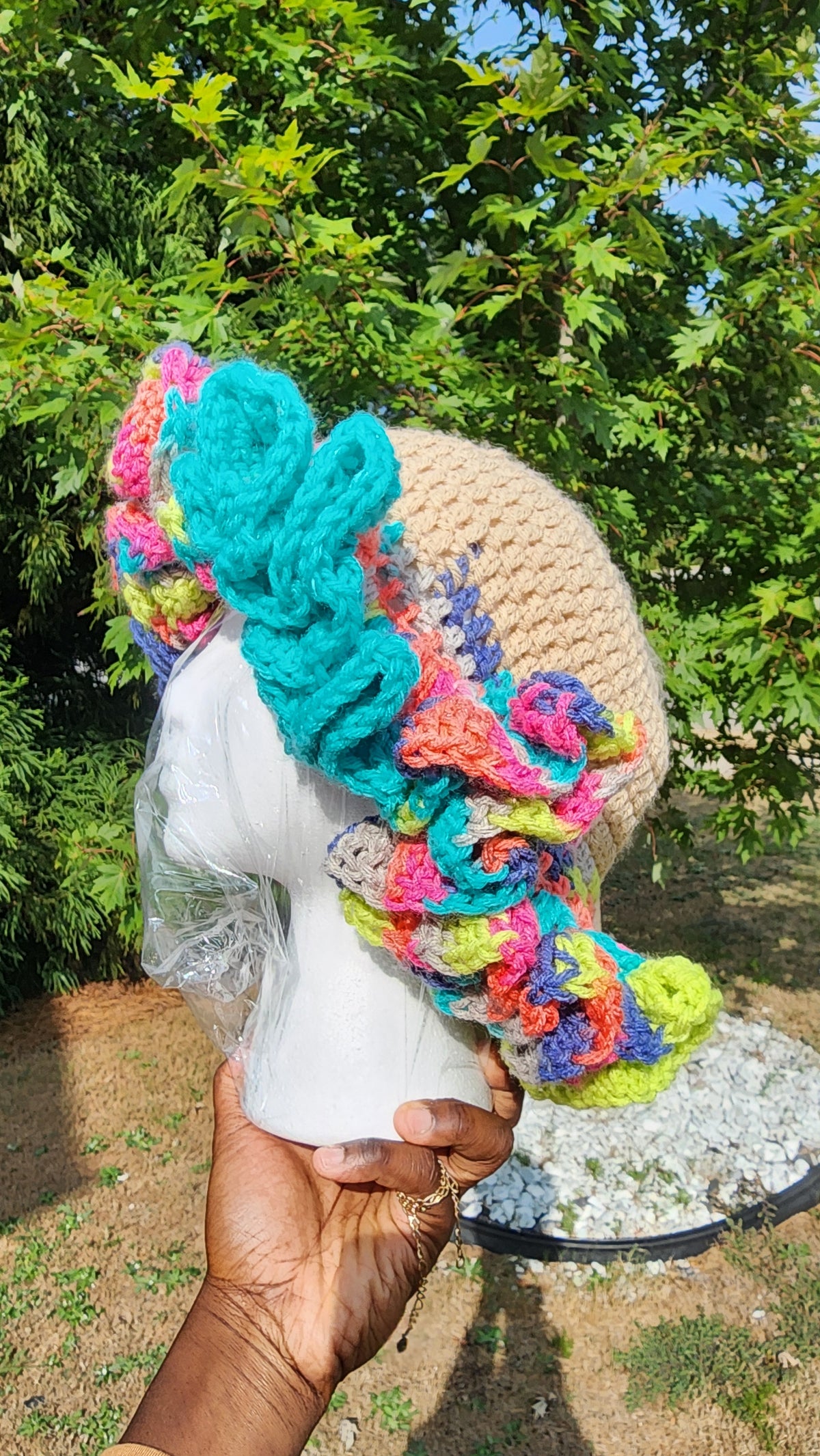 Candy lady comfortable womans hand made crochet ruffle hat