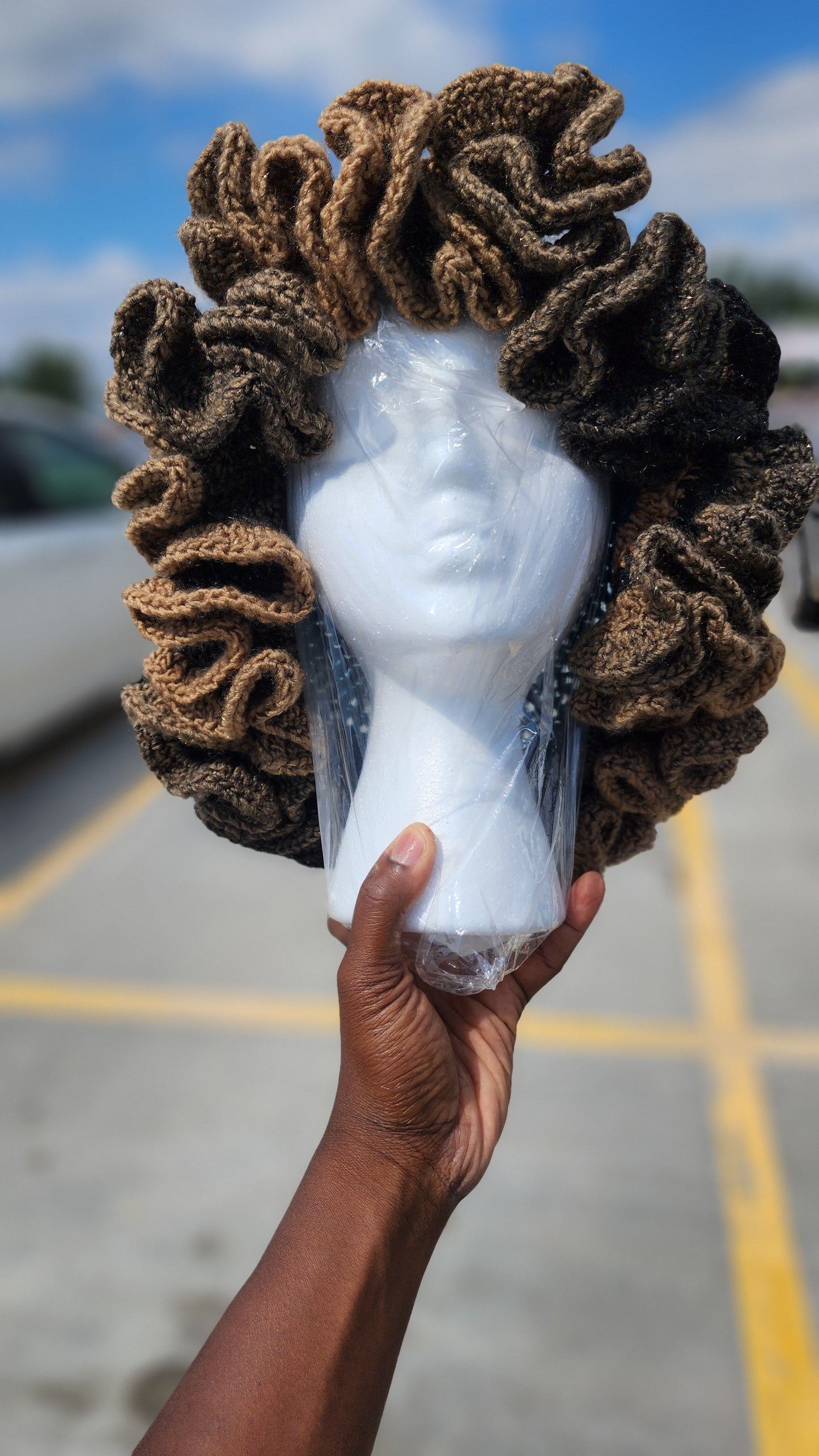 Brown sugar comfortable womans custom made hand crochet ruffle hat