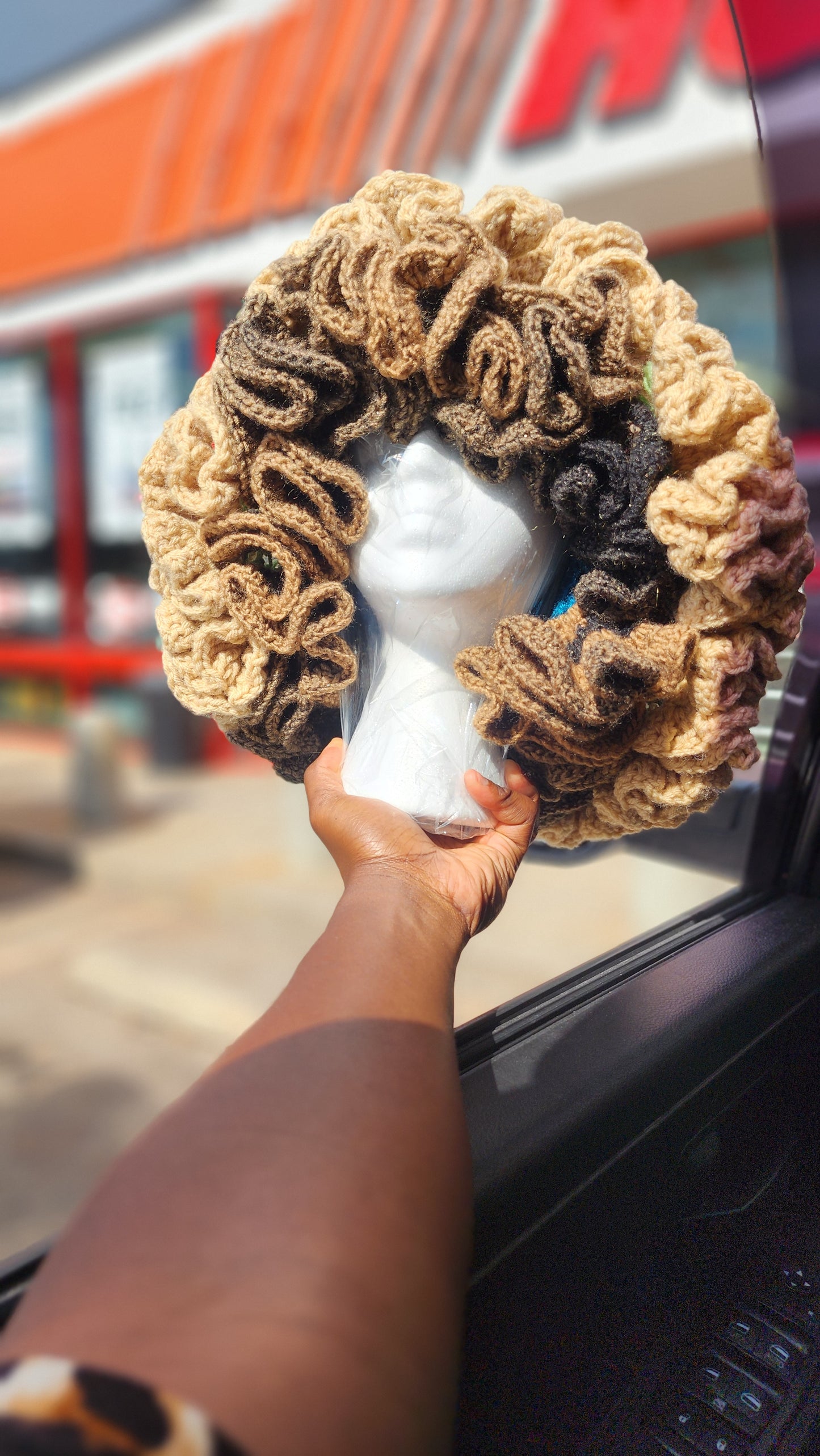 Brown sugar comfortable womans custom made hand crochet ruffle hat