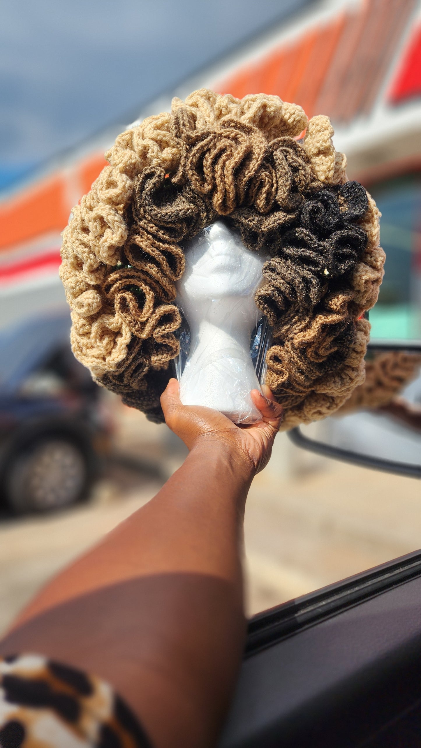 Brown sugar comfortable womans custom made hand crochet ruffle hat