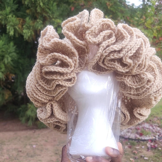 Soft and comfortable womans Beige crochet ruffle hat