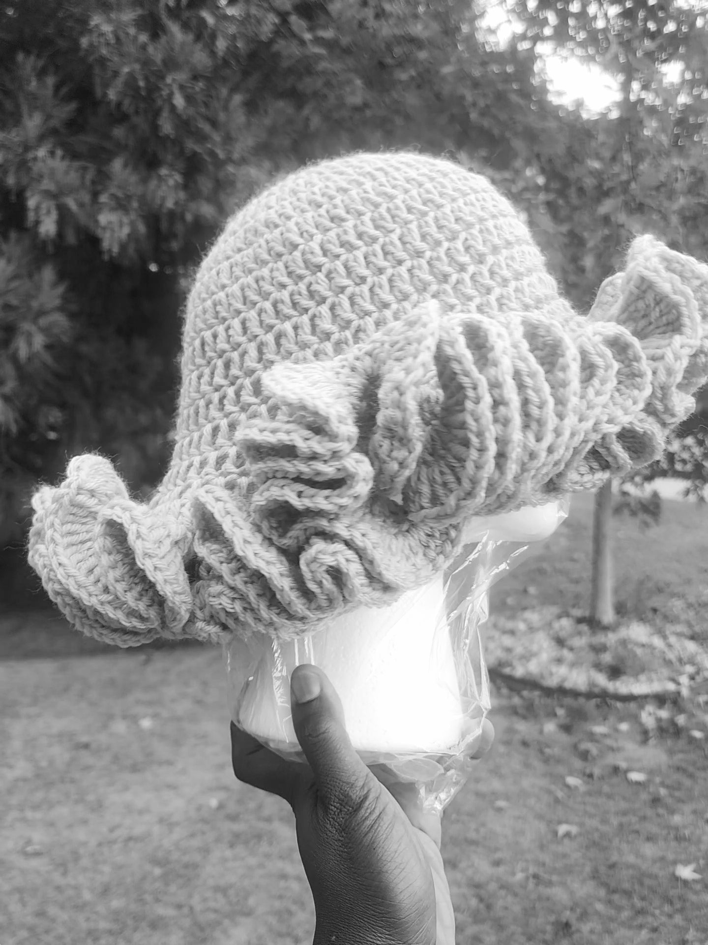 Soft and comfortable womans Beige crochet ruffle hat
