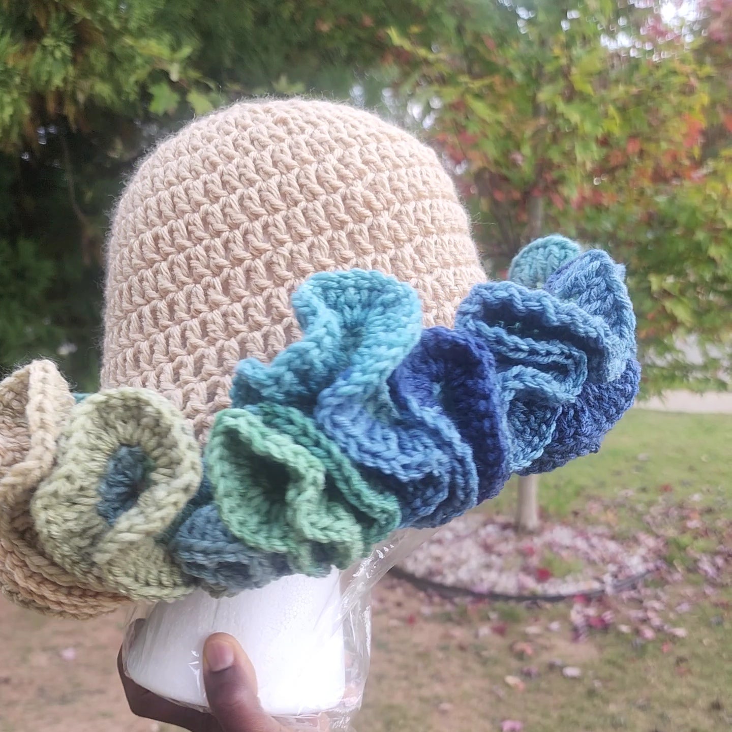 Ocean Breeze ruffle crochet hat
