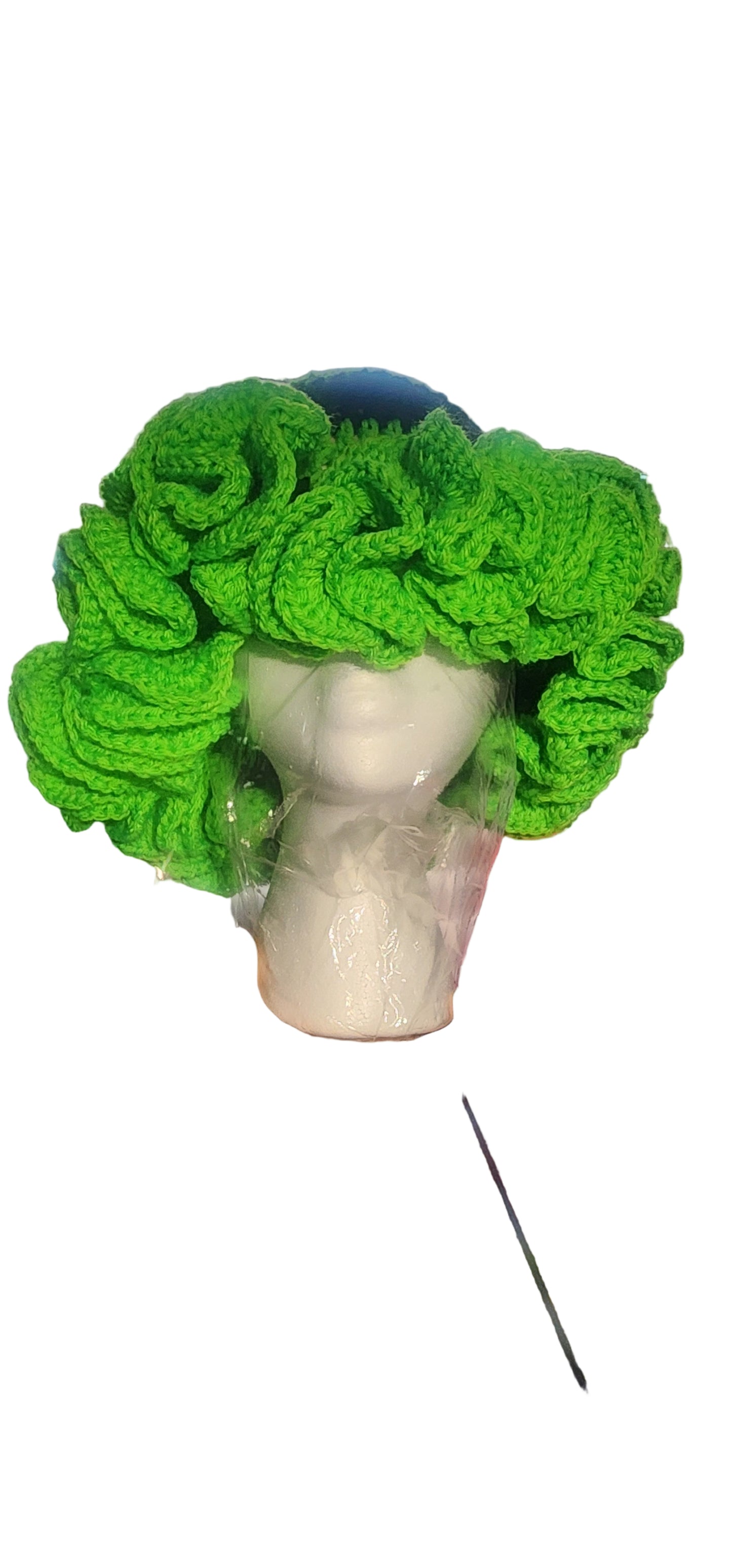 Mint green and black ruffle crochet hat