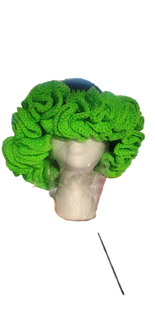 Mint green and black ruffle crochet hat