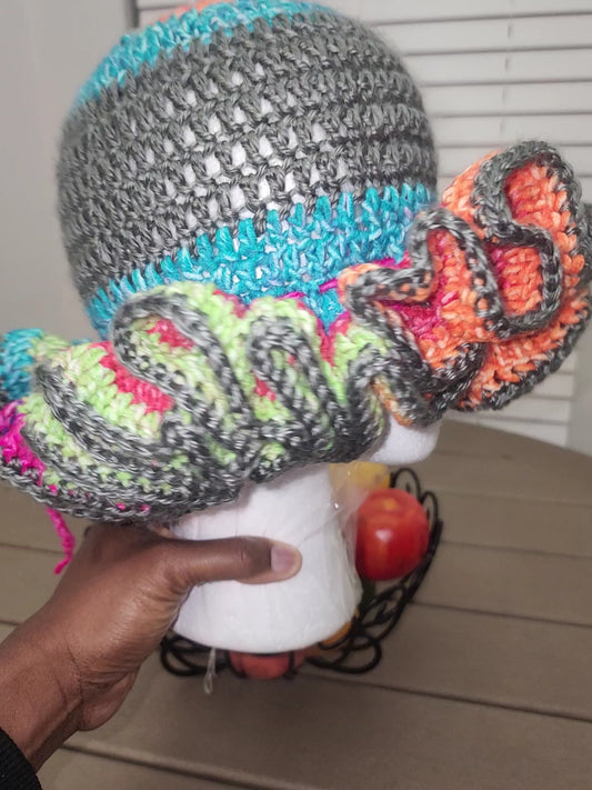 Multi Color Bucket Ruffle Crochet Hat - Adorable Design with Colorful Ruffles and Soft Knit Fabric