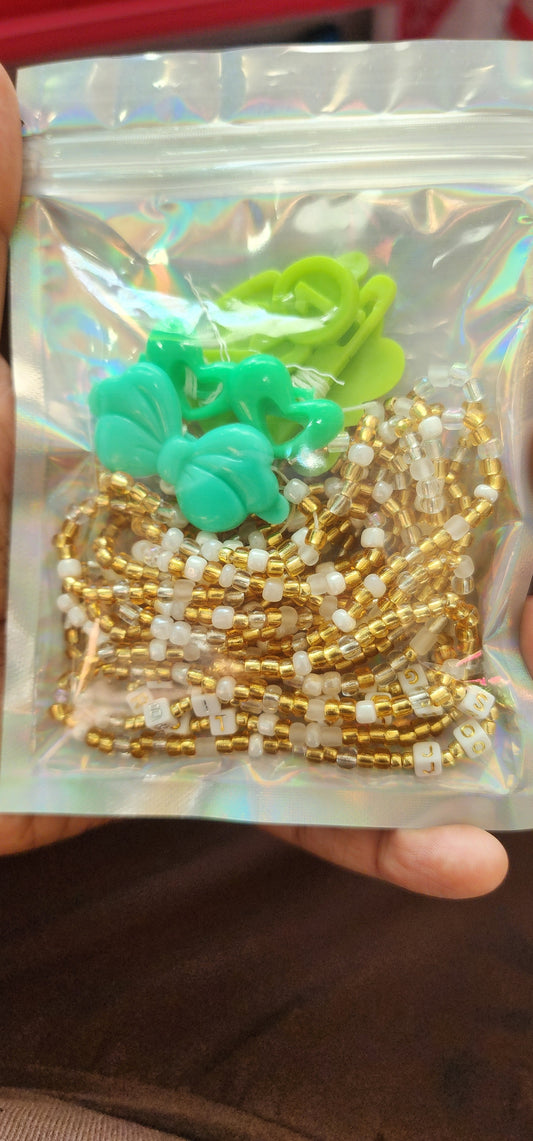 Crystal gold clear and white waistbeads