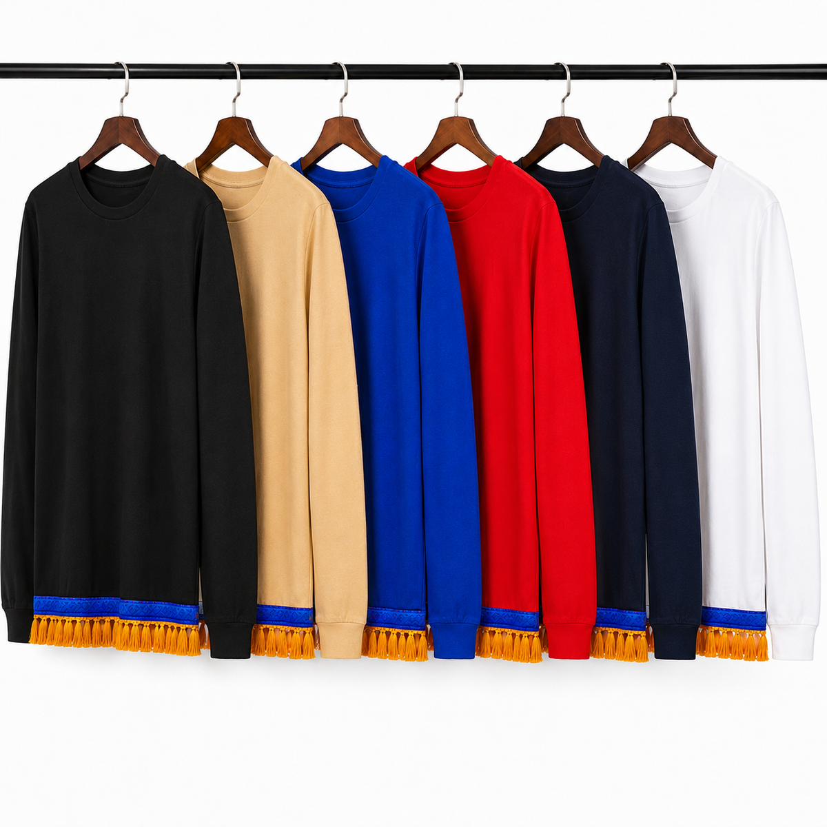 Men’s Fringe long sleeve Shirt Bundle (6 Pack) – Cotton Shirts with Ribbon of Blue | Biblical Hebrew Clothing