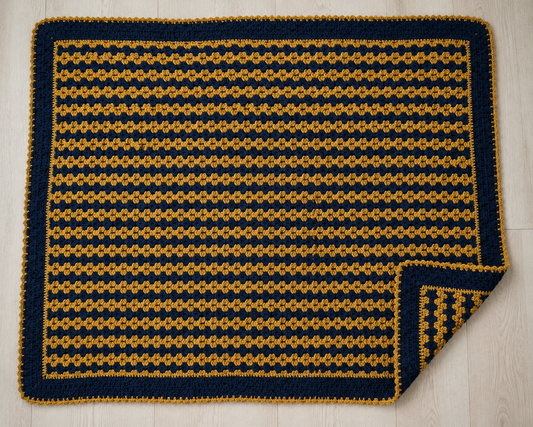 Navy and Gold Baby Crochet Ruffle Blanket
