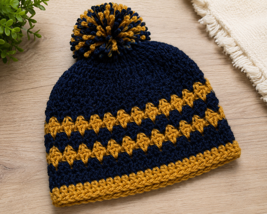 Navy and Gold Baby Crochet Ruffle Hat