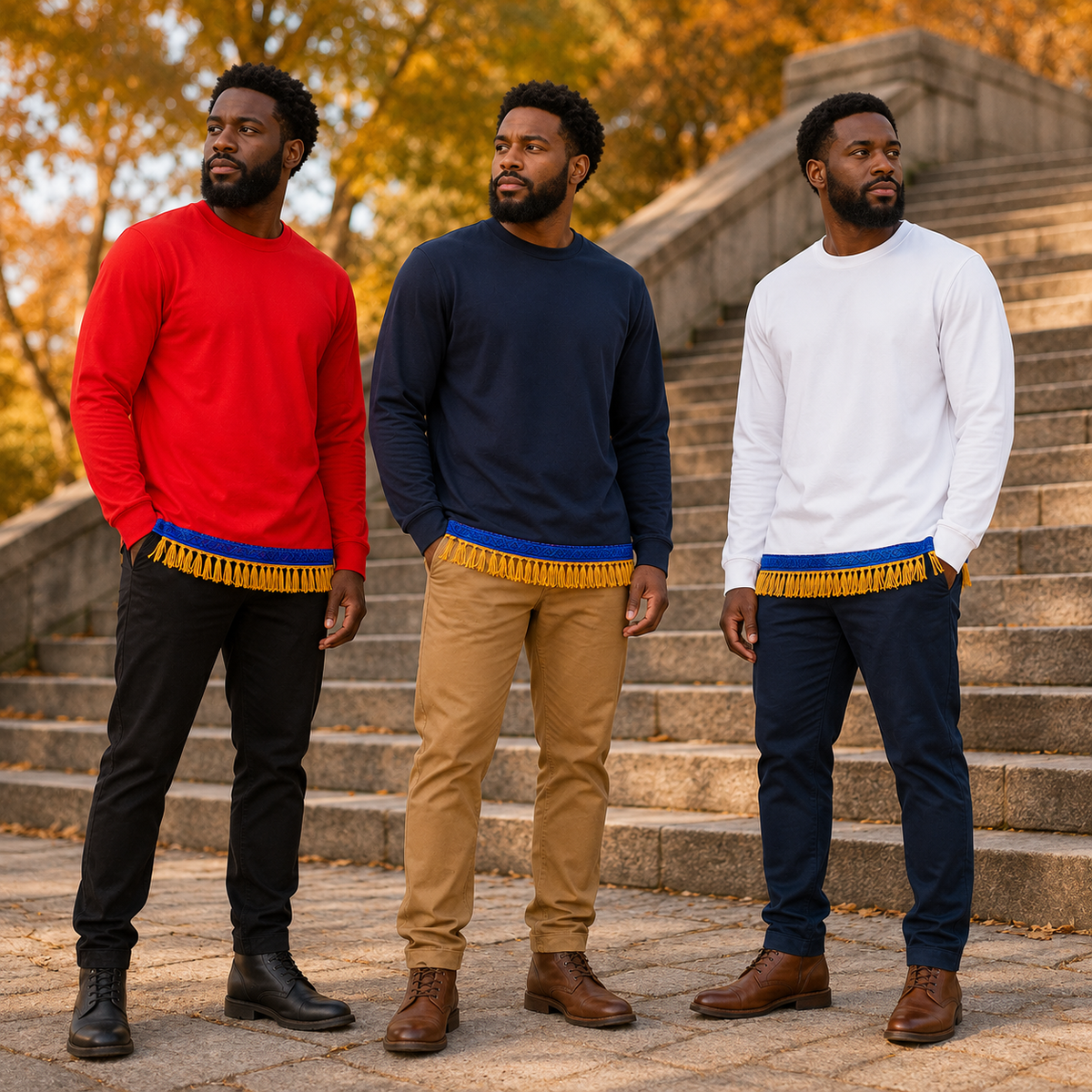 Men’s Fringe long sleeve Shirt Bundle (6 Pack) – Cotton Shirts with Ribbon of Blue | Biblical Hebrew Clothing