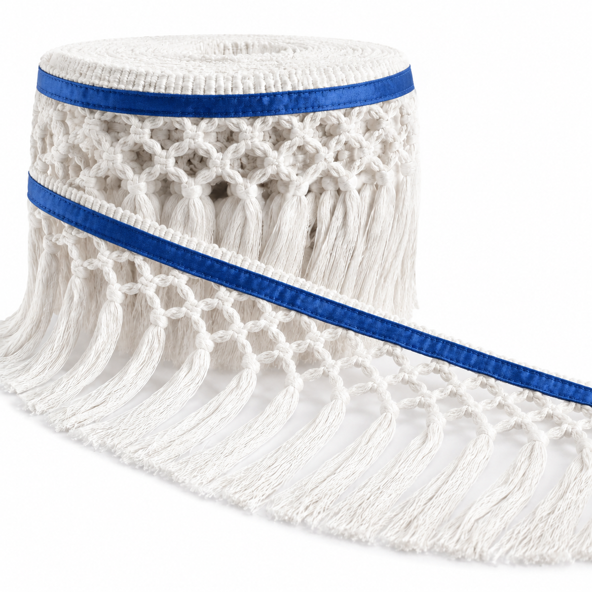 Ivory White Boho Macramé Tassel Fringe Trim – 5.5-Inch Wide, 3-Yard Roll