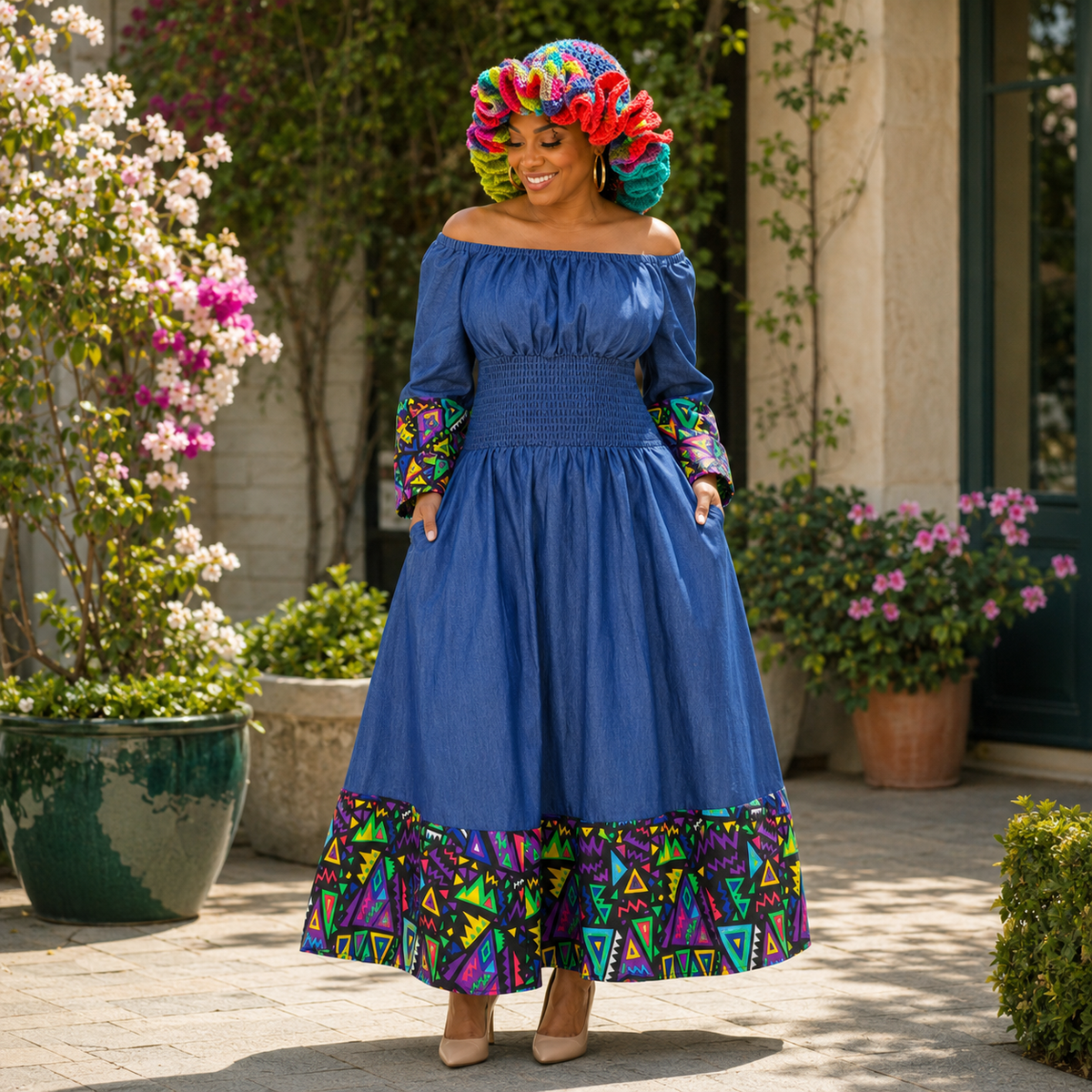 Denim Party Crochet Ruffle Hat