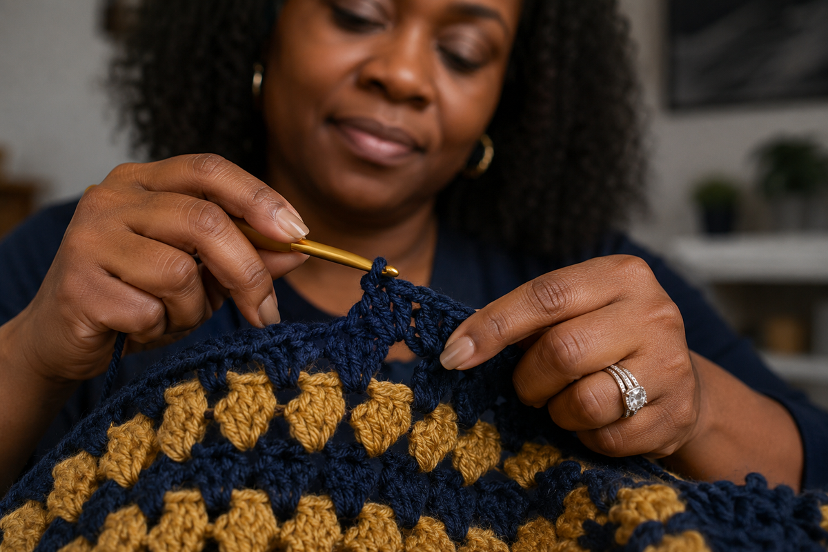 Navy and Gold Baby Crochet Ruffle Blanket