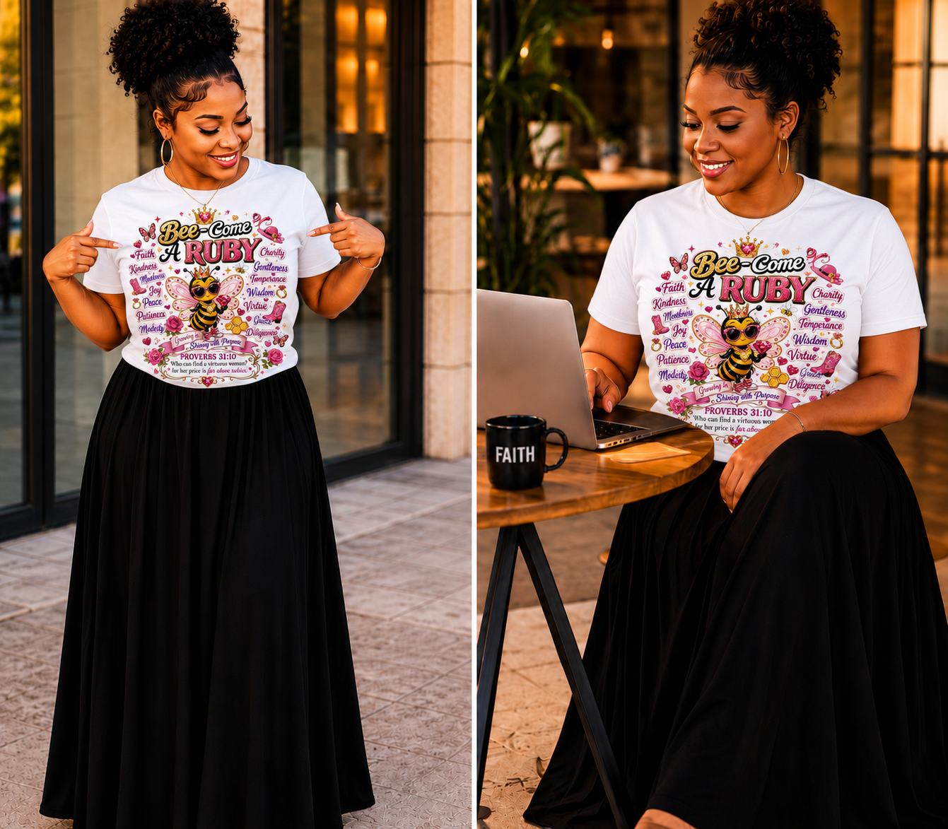Bee-Come A Ruby™ Proverbs 31:10 Women's Christian Inspiration T-Shirt | Virtuous Woman Affirmation Tee | Faith, Kindness & Character Graphic Shirt