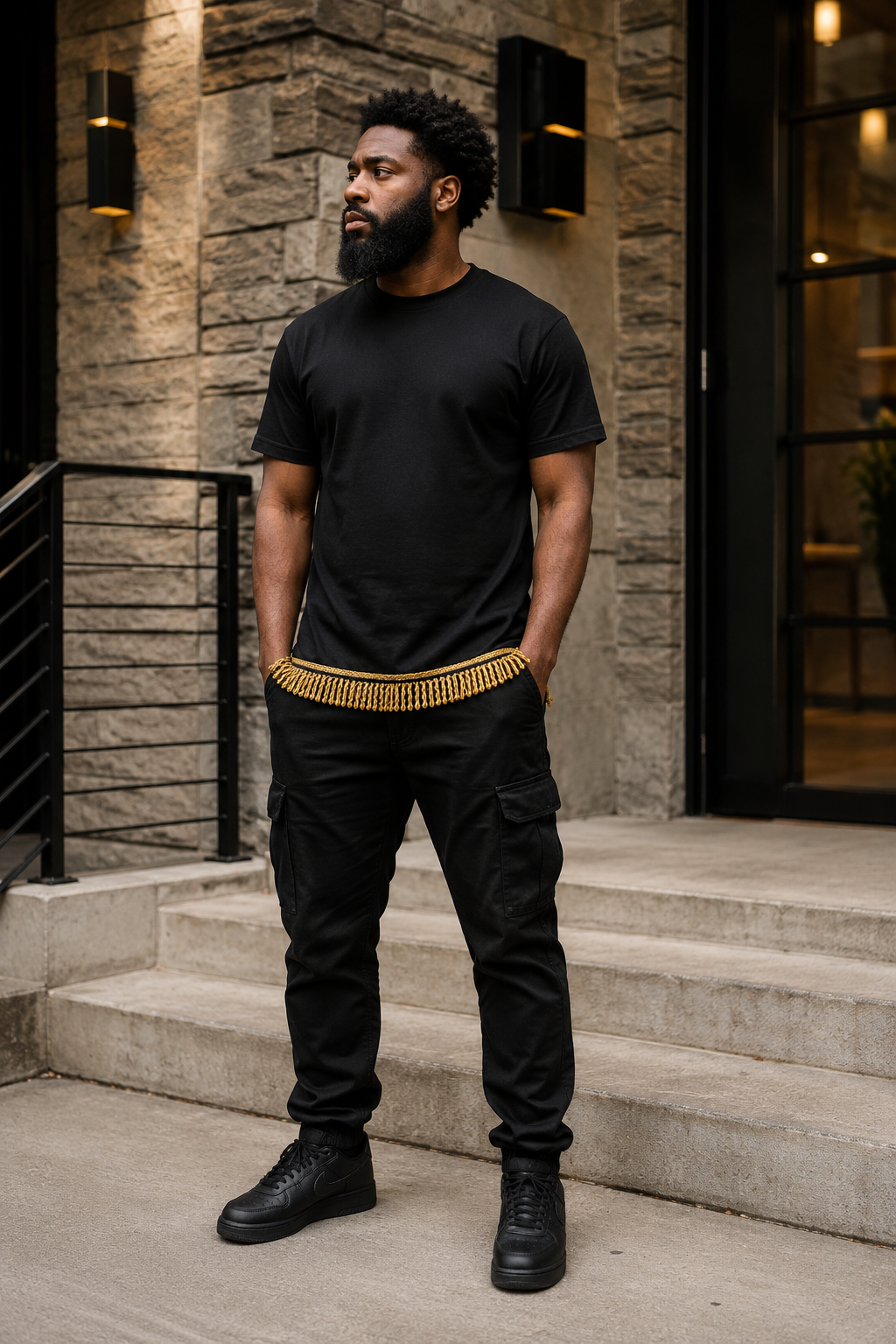 5-Shirt All Black Fringed Bundle | Ready-to-Wear Men’s Faith-Based Apparel with Ribbon of Blue