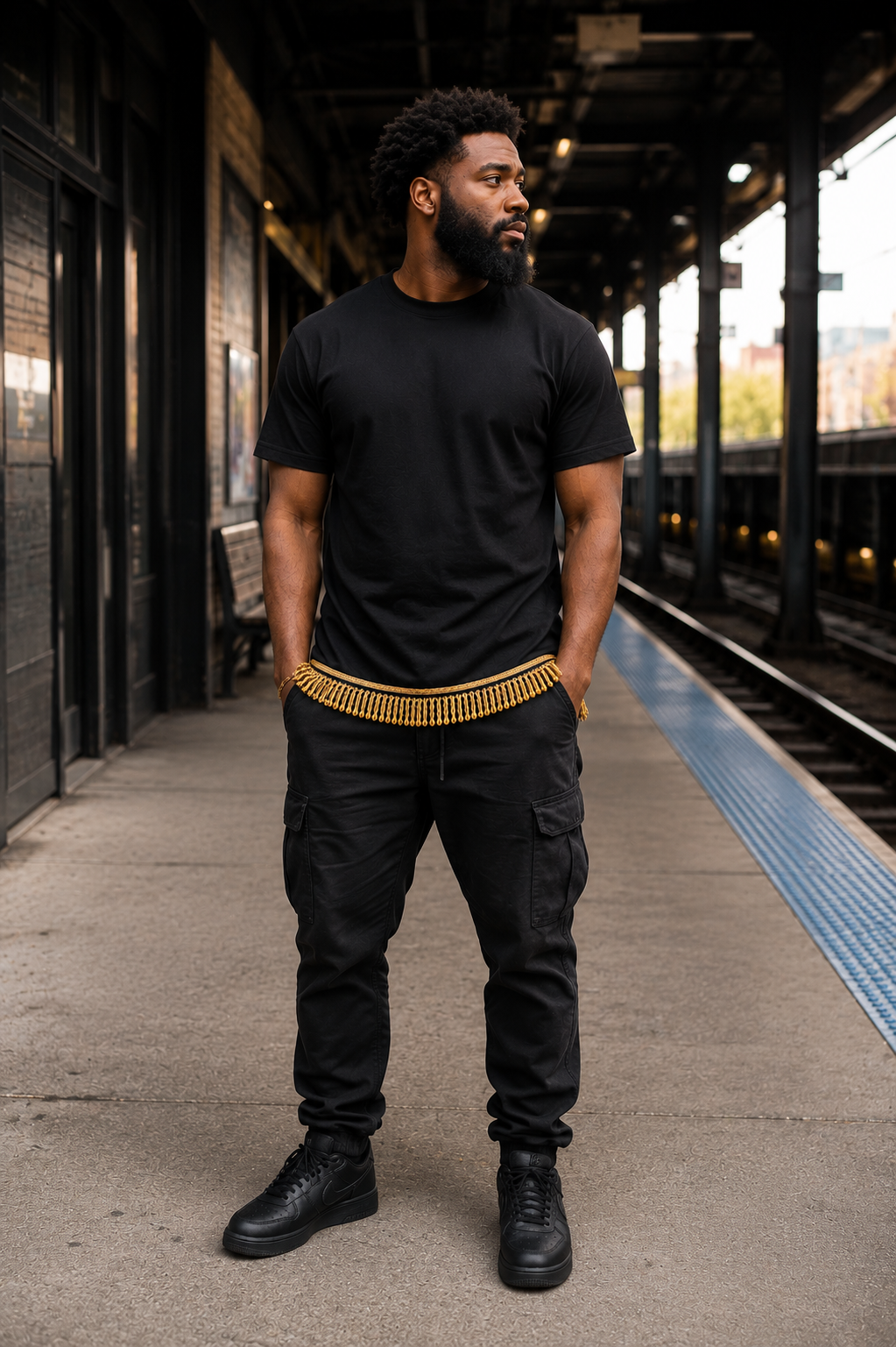 5-Shirt All Black Fringed Bundle | Ready-to-Wear Men’s Faith-Based Apparel with Ribbon of Blue