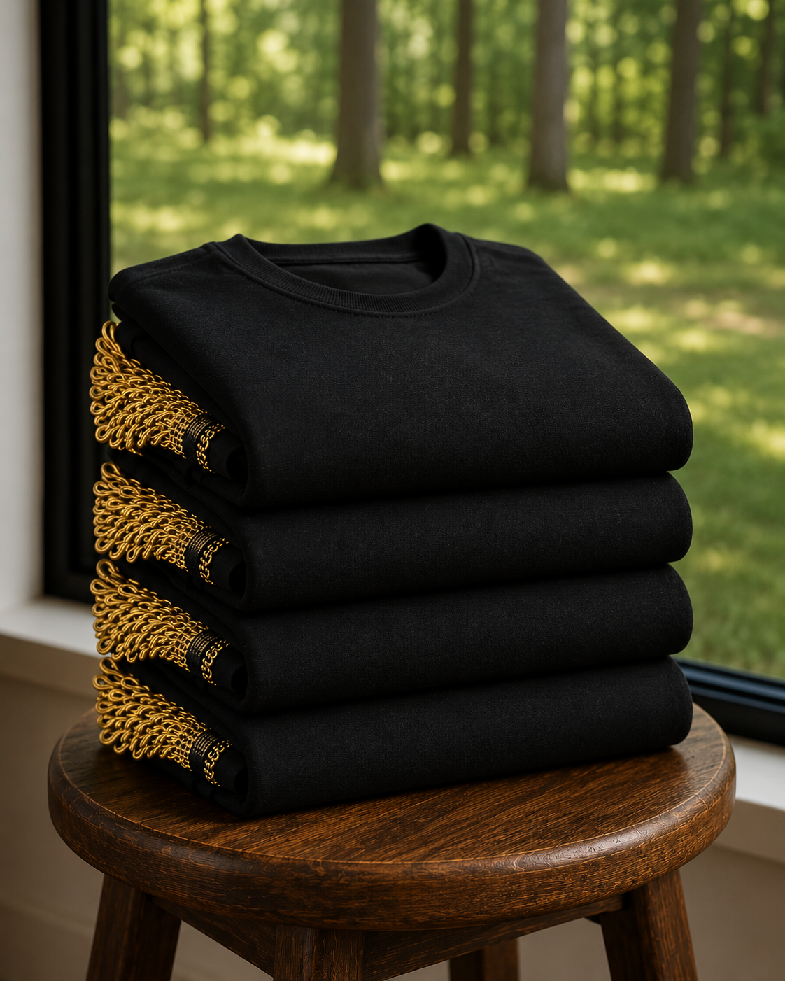5-Shirt All Black Fringed Bundle | Ready-to-Wear Men’s Faith-Based Apparel with Ribbon of Blue