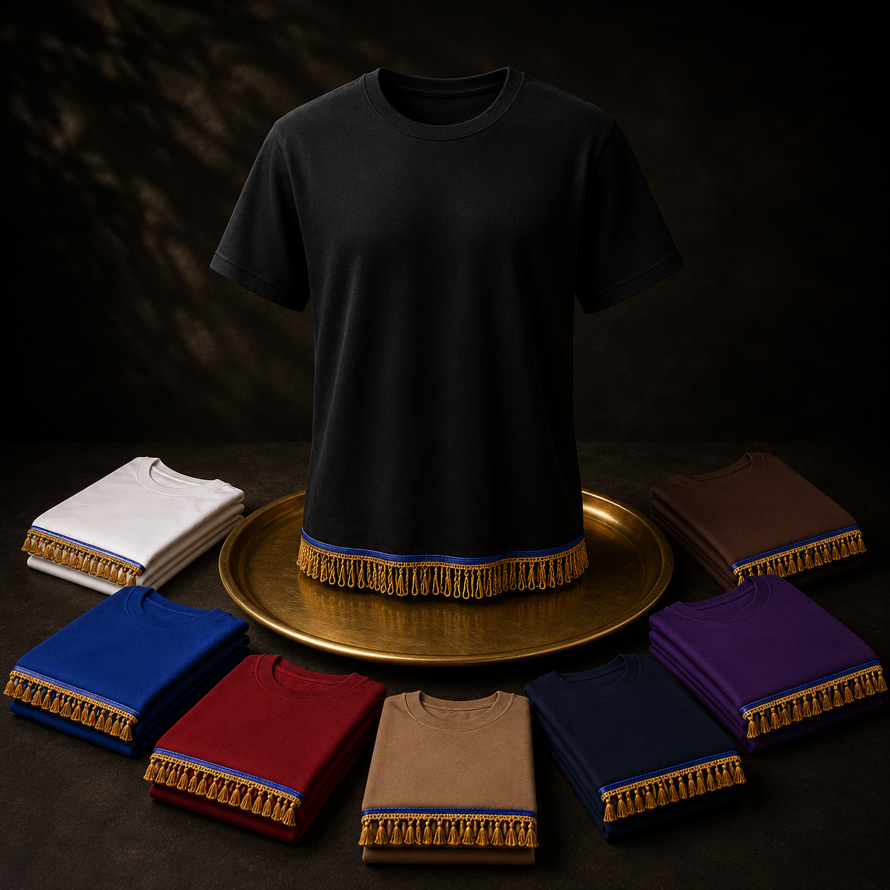 5-Shirt All Black Fringed Bundle | Ready-to-Wear Men’s Faith-Based Apparel with Ribbon of Blue