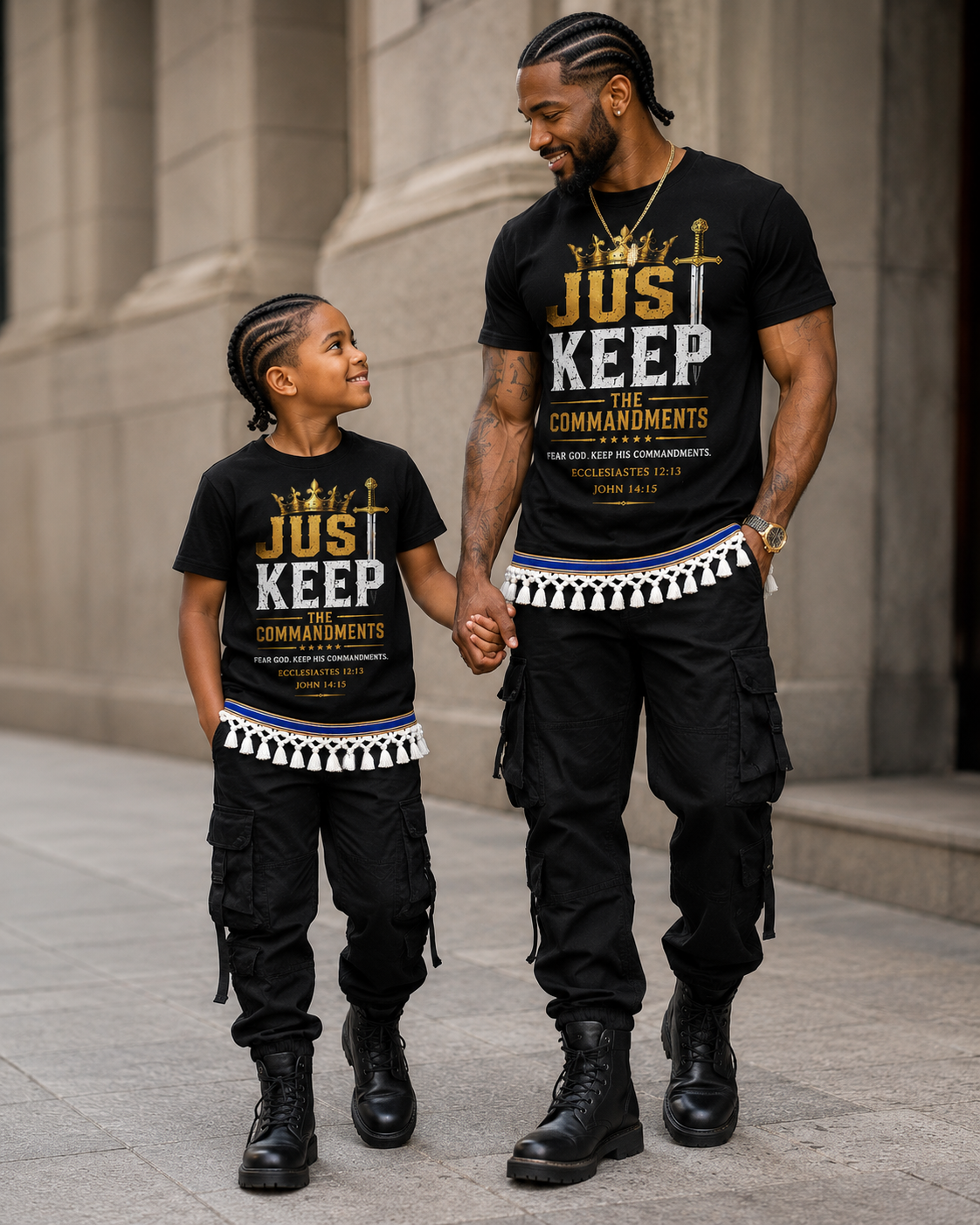 Just Keep the Commandments Shirt with Fringes & Ribbon of Blue | John 14:15 | Ecclesiastes 12:13 | Men's Faith-Based T-Shirt | Hebrew Heritage Apparel