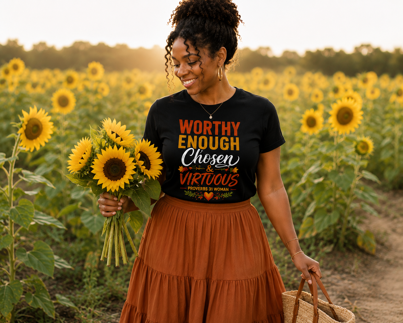 I Am Worthy Enough Chosen & Virtuous Proverbs 31 Woman T-Shirt | Christian Graphic Tee for Women | Faith-Based Modest Apparel Black Women’s basic softstyle t-shirt (Copy)