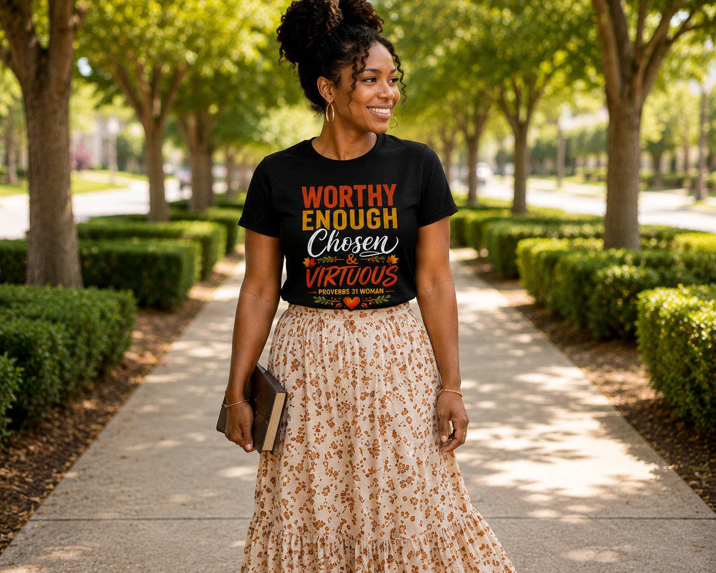 I Am Worthy Enough Chosen & Virtuous Proverbs 31 Woman T-Shirt | Christian Graphic Tee for Women | Faith-Based Modest Apparel Black Women’s basic softstyle t-shirt (Copy)