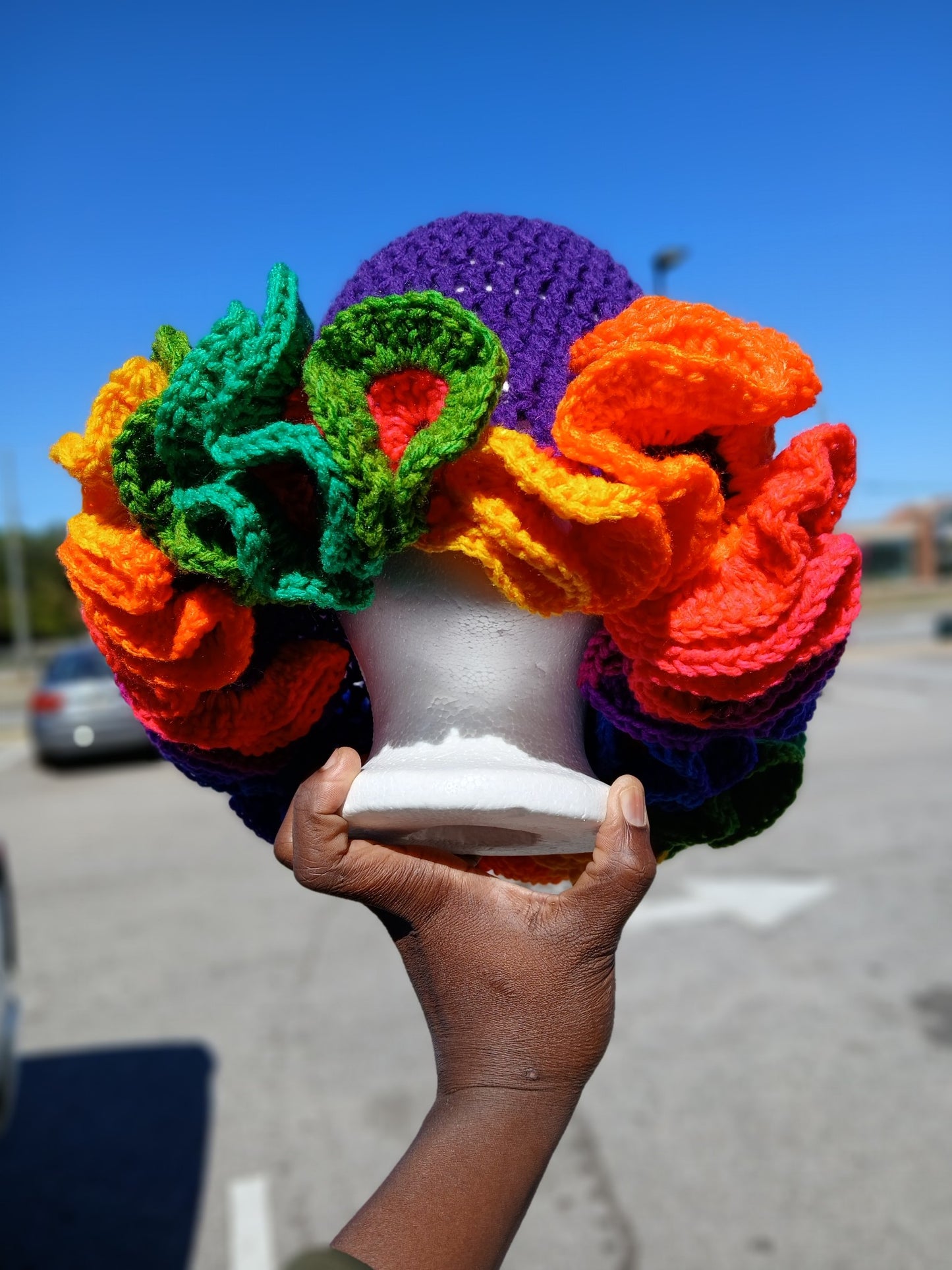 Purple and rainbow 🌈 ruffle hat