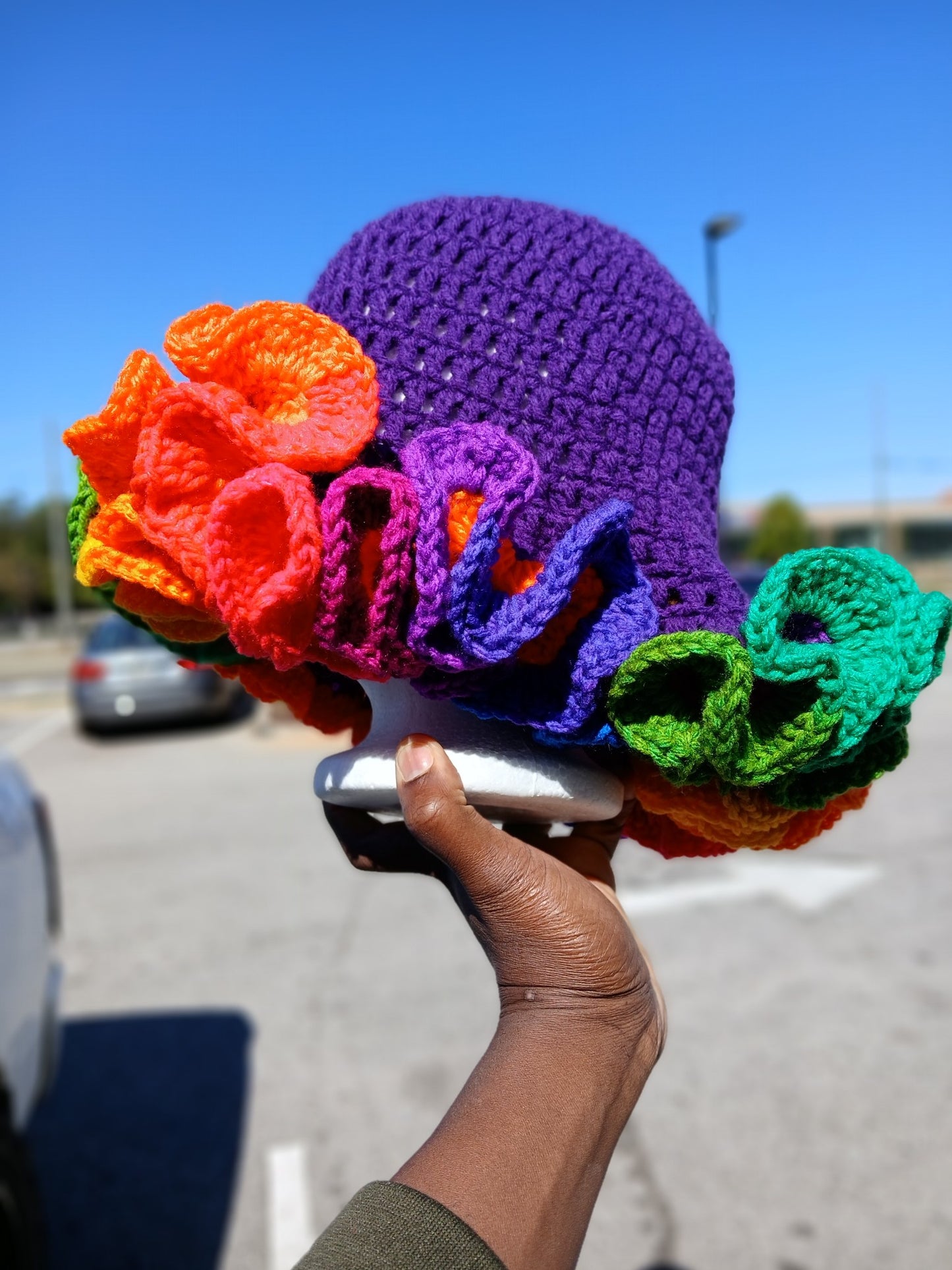 Purple and rainbow 🌈 ruffle hat