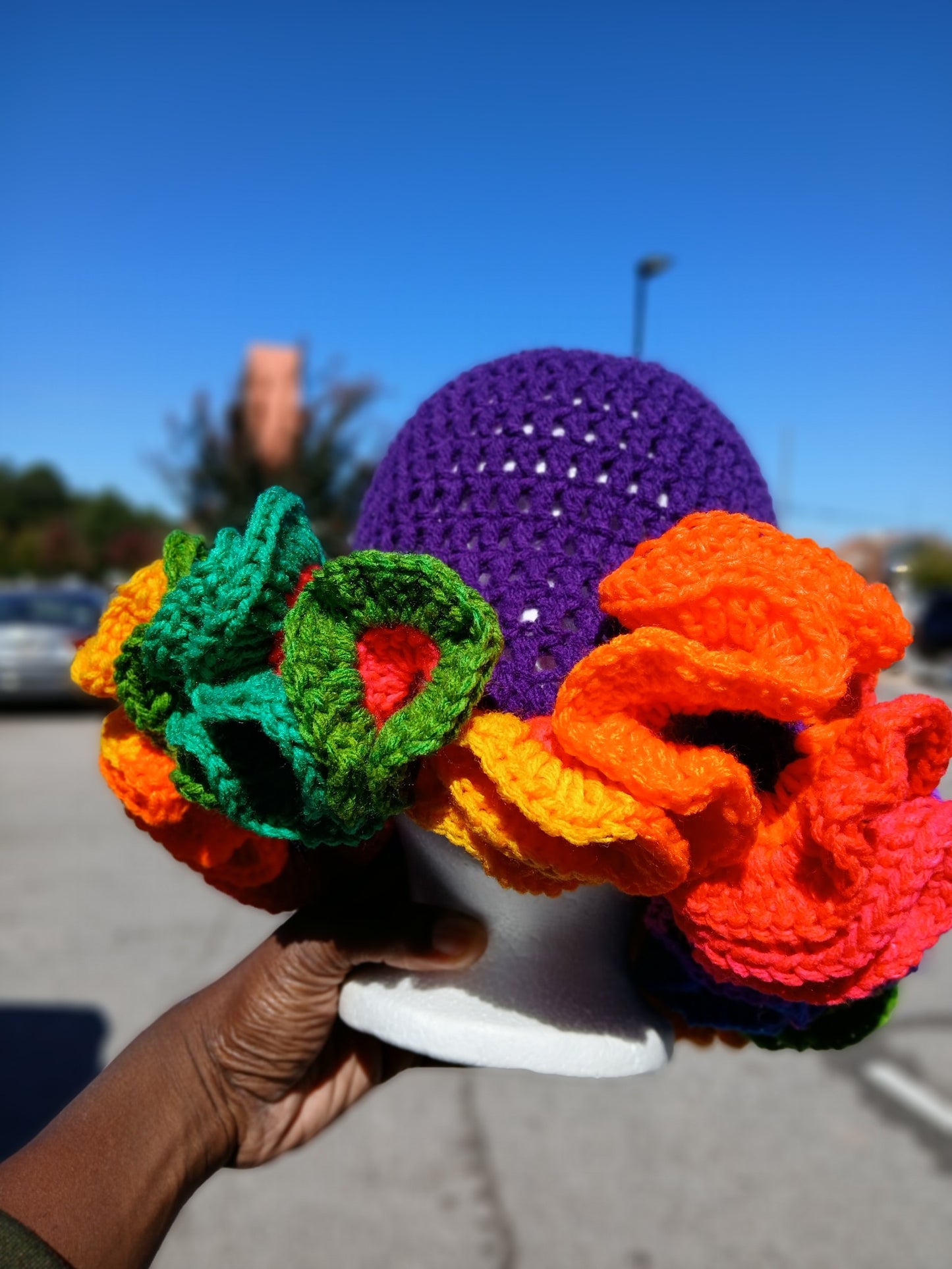 Purple and rainbow 🌈 ruffle hat