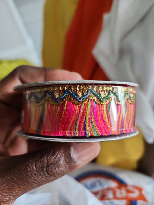 Multi color brush fringes with gold trim