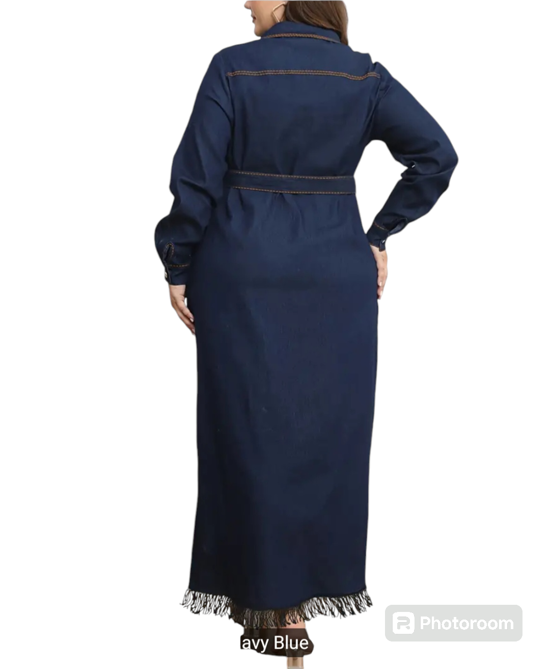 Women Long Dress, Long Sleeve Dress Button Closure Tasseled Loose Casual Dress with Belt