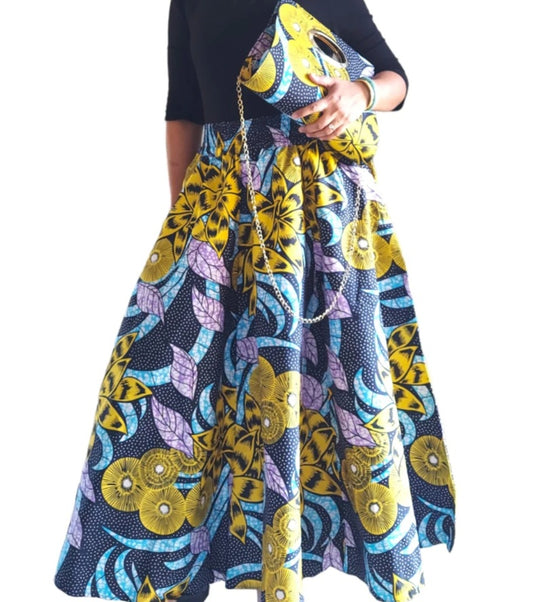 Blue African print skirt and bag set