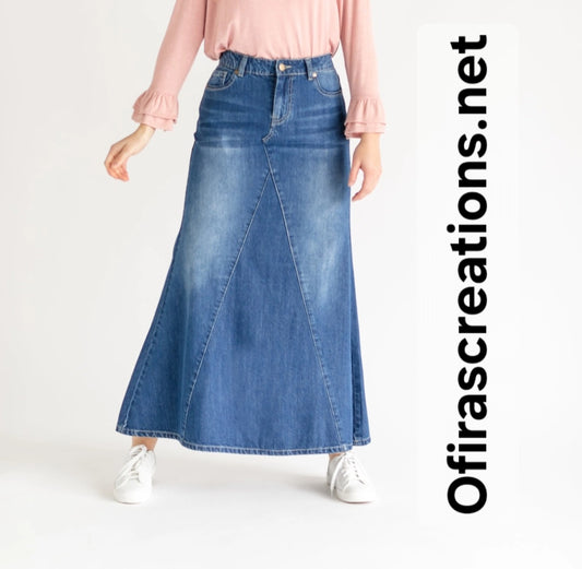Wide Bottom Denim Jeans Skirt with Pockets & Split Back for Females - Women's Bottom in Blue - Womenswear