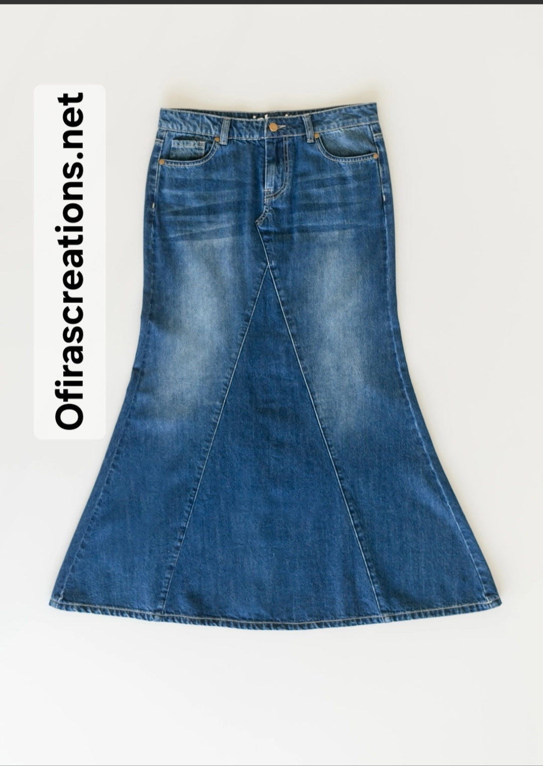 Wide Bottom Denim Jeans Skirt with Pockets & Split Back for Females - Women's Bottom in Blue - Womenswear