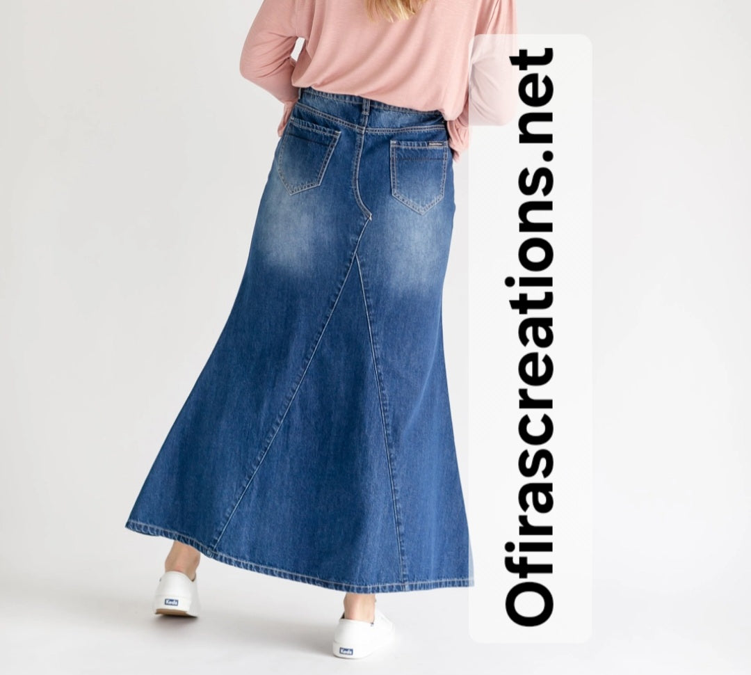 Wide Bottom Denim Jeans Skirt with Pockets & Split Back for Females - Women's Bottom in Blue - Womenswear