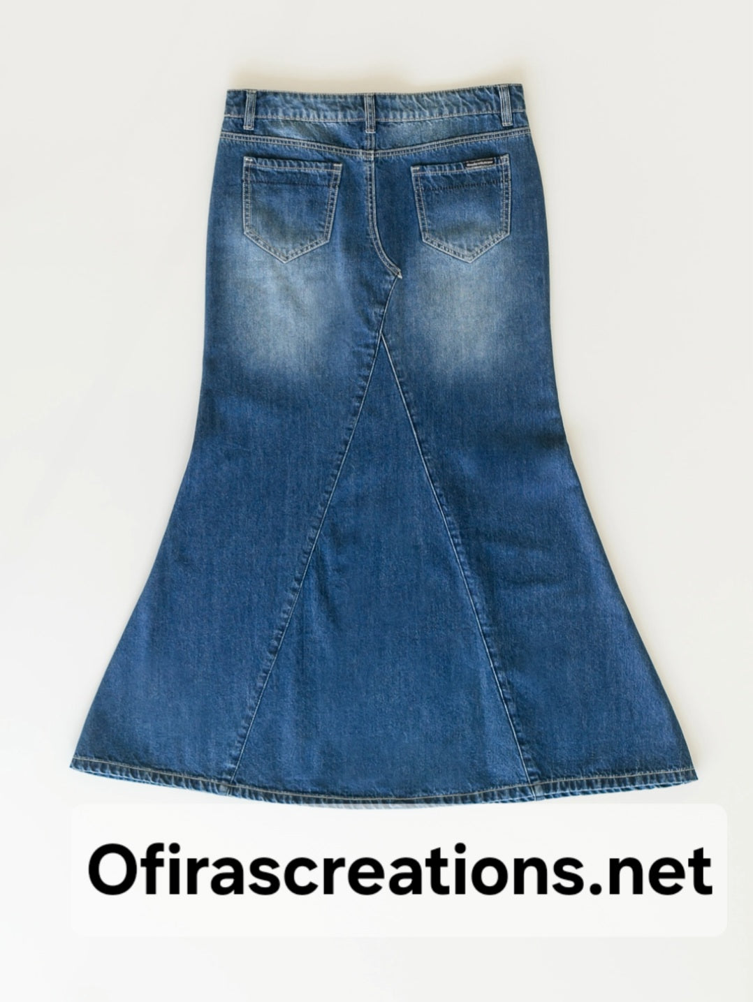 Wide Bottom Denim Jeans Skirt with Pockets & Split Back for Females - Women's Bottom in Blue - Womenswear
