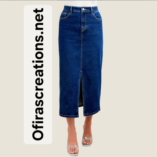 Denim Jeans Skirt with Pockets & Split Back for Females - Women's Bottom in Blue - Womenswear