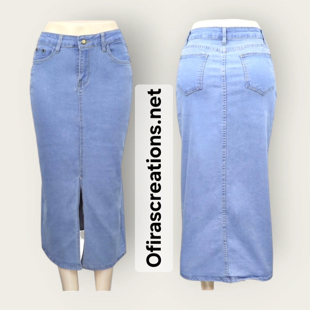 Denim Jeans Skirt with Pockets & Split Back for Females - Women's Bottom in Blue - Womenswear