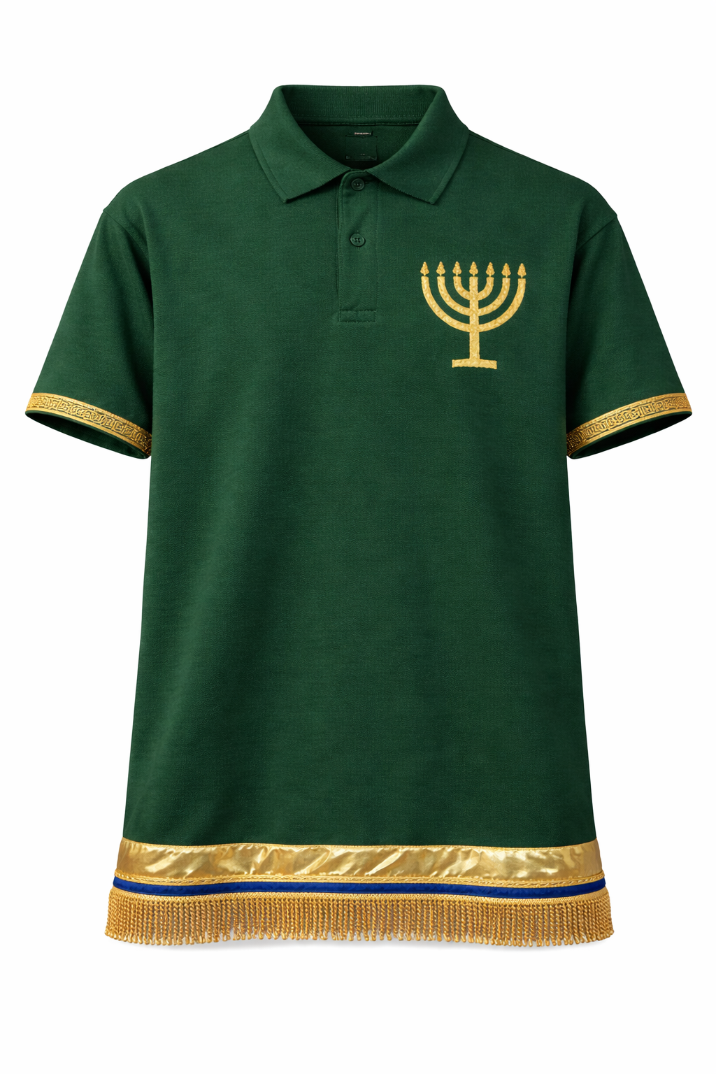 Feast Day Trumpet Green Polo – Judah Shirt with Shofar Design | Fringe & Ribbon of Blue | Israelite Men’s Set Apart Apparel