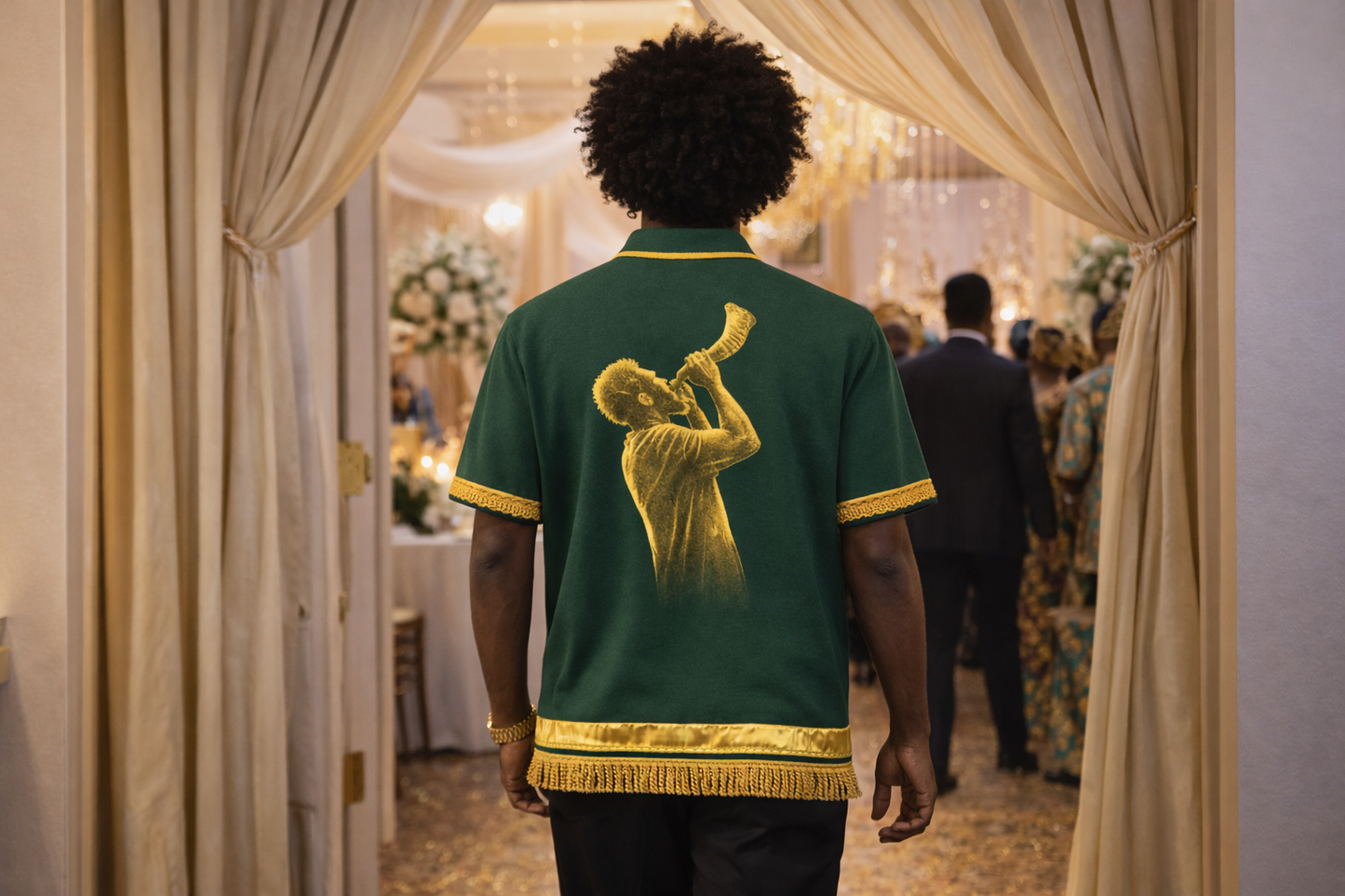 Feast Day Trumpet Green Polo – Judah Shirt with Shofar Design | Fringe & Ribbon of Blue | Israelite Men’s Set Apart Apparel