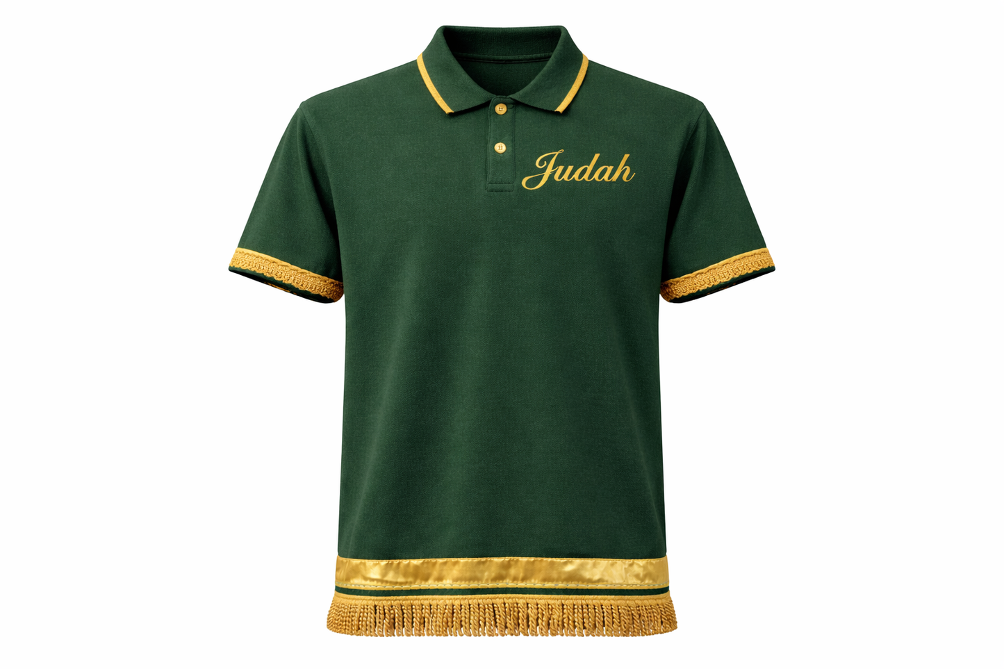 Feast Day Trumpet Green Polo – Judah Shirt with Shofar Design | Fringe & Ribbon of Blue | Israelite Men’s Set Apart Apparel