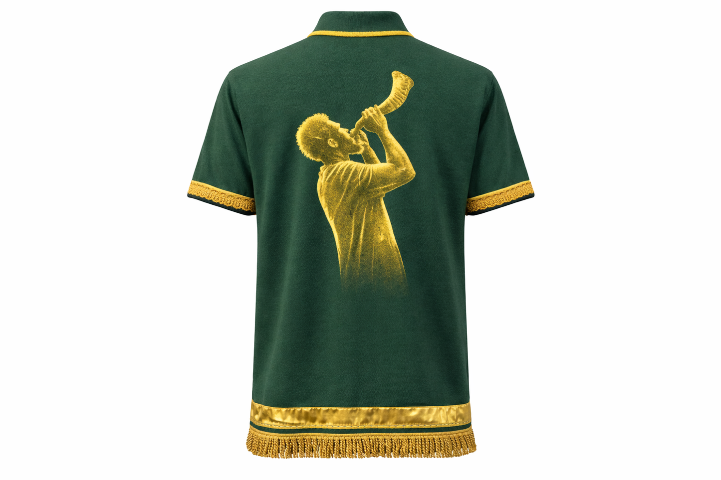 Feast Day Trumpet Green Polo – Judah Shirt with Shofar Design | Fringe & Ribbon of Blue | Israelite Men’s Set Apart Apparel