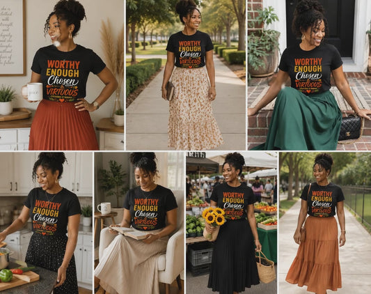 I Am Worthy Enough Chosen & Virtuous Proverbs 31 Woman T-Shirt | Christian Graphic Tee for Women | Faith-Based Modest Apparel Black Women’s basic softstyle t-shirt (Copy)