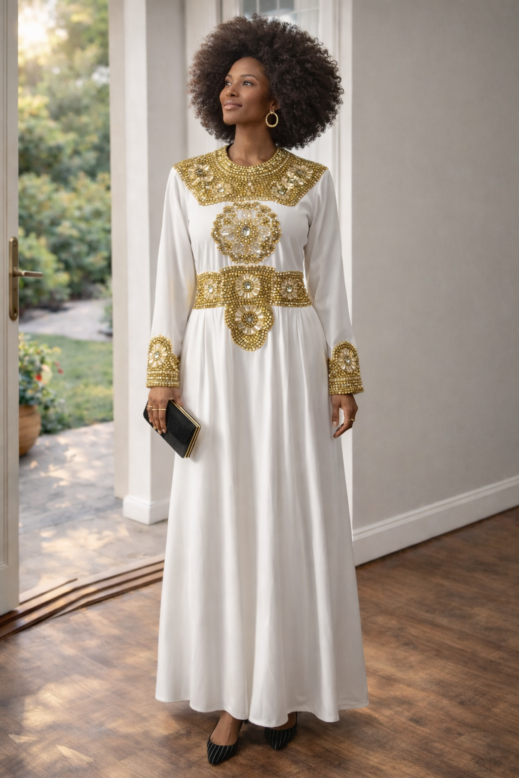 White n gold craftan feast day dress