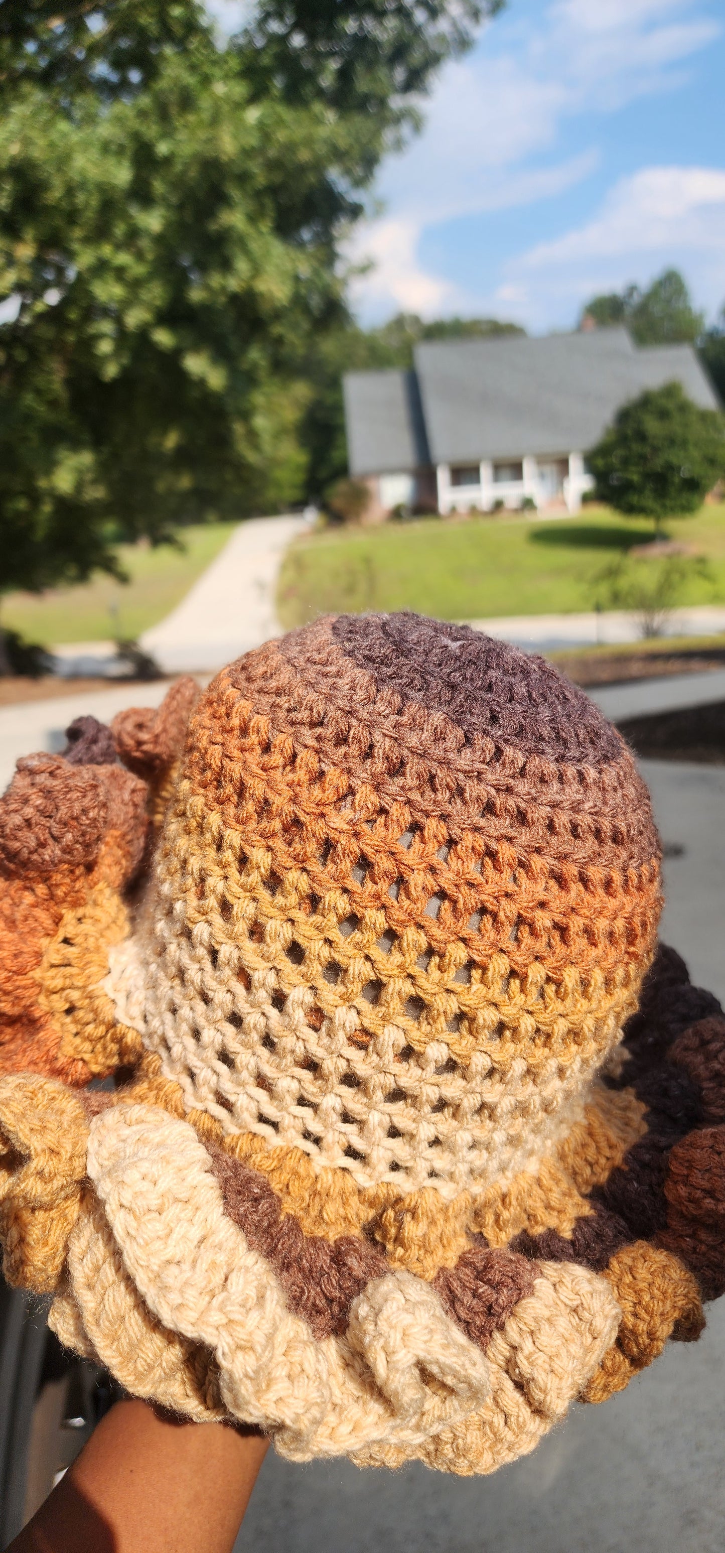 Brown Crochet Ruffle Hat